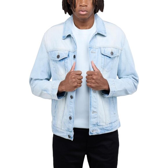 Mens Bleach Wash Denim Jacket Washed Ripped Distressed Stretch Casual Trucker - Picture 4 of 9